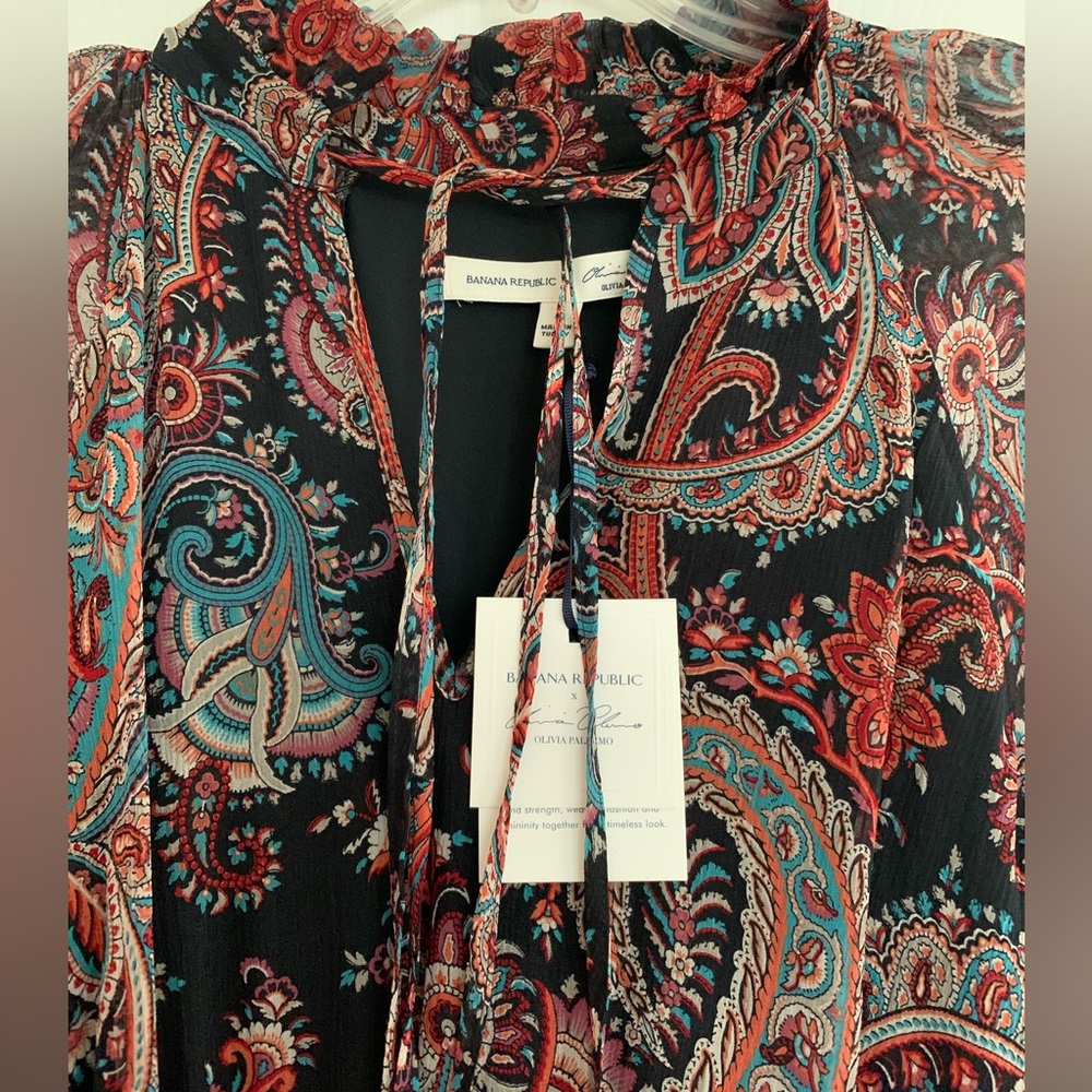 FINAL PRICE NWT Banana Republic SILK Maxi Dress Black/Green/Red/Cream Paisley L - Picture 6 of 16